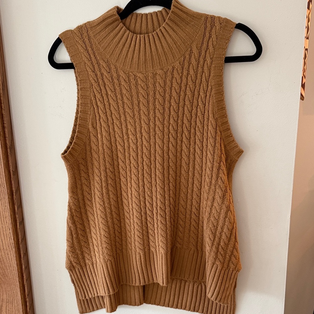 French Connection Cable Knit Sleeveless Romper Sweater Vest in Tan